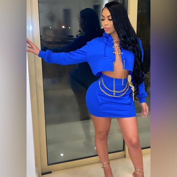 Sugar Popped Cuban Chain Set Navy Blue - Size L - Picture 1 of 3